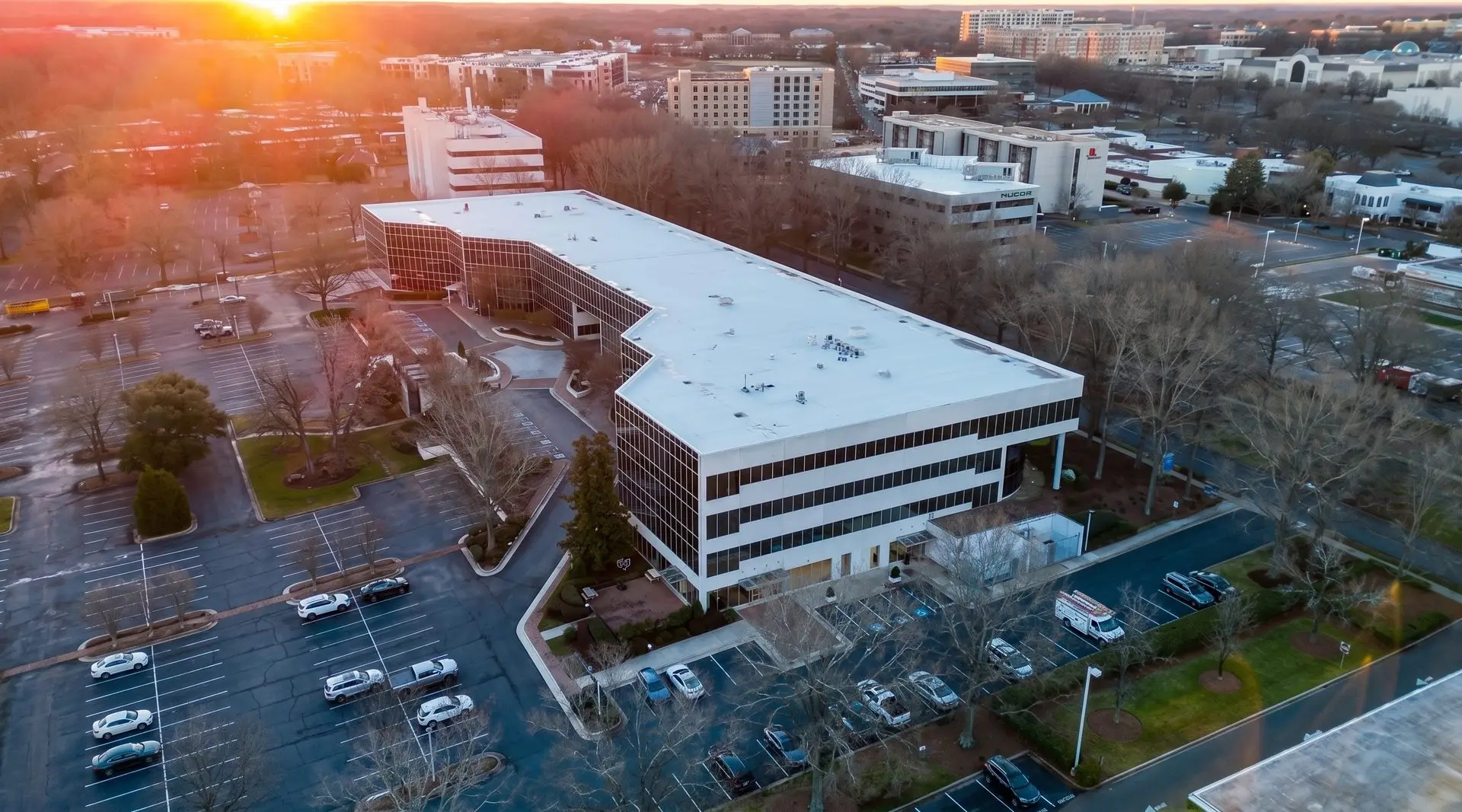 Charlotte commercial real estate FPV flythrough mid-lobby reveal